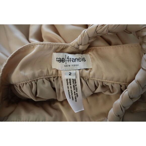 Rae Francis Women's Sz 2 (XS) Taupe Satin Braided Back Reese Mini Dress $198+ - Picture 3 of 9